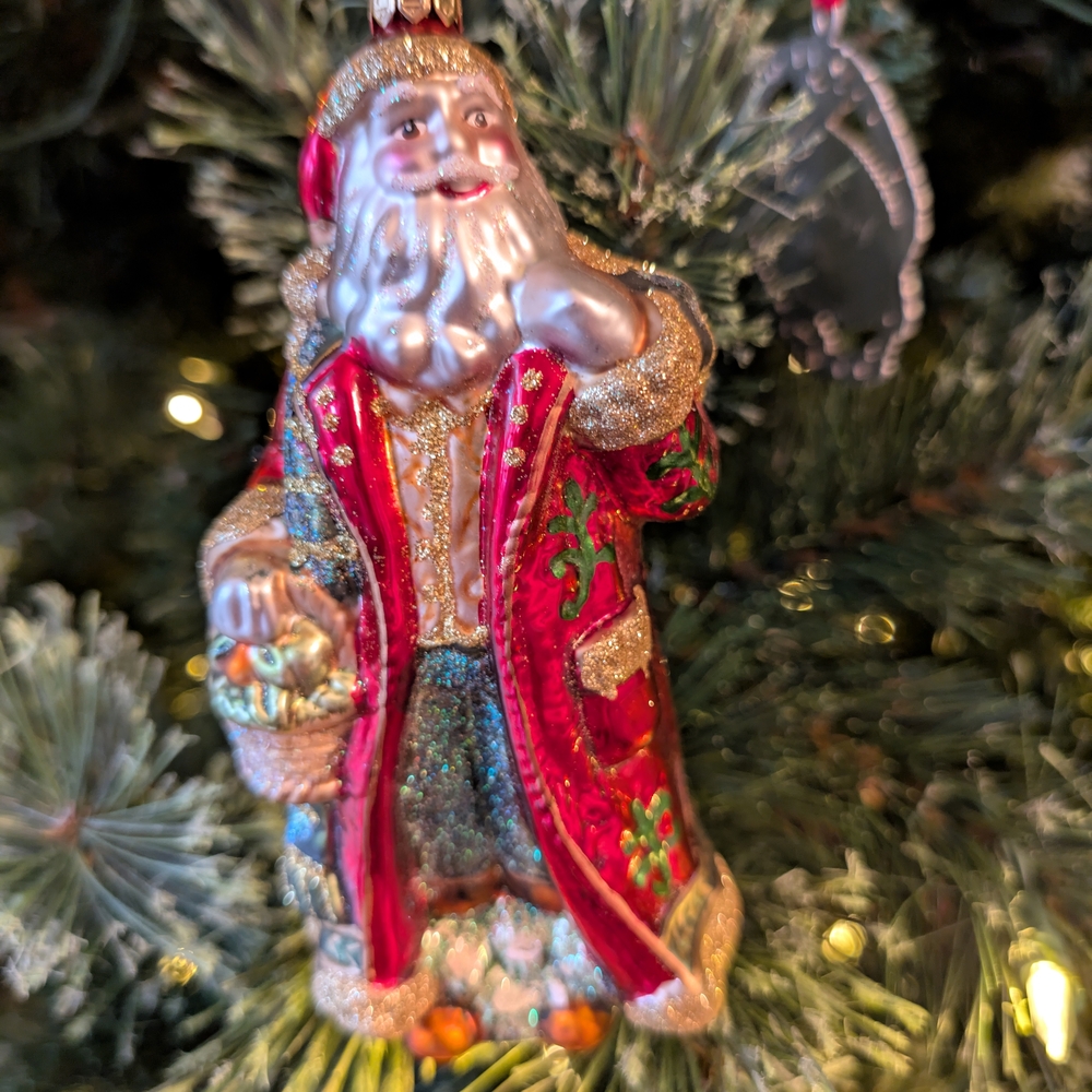 Fitz and Floyd Glass Santa Ornament